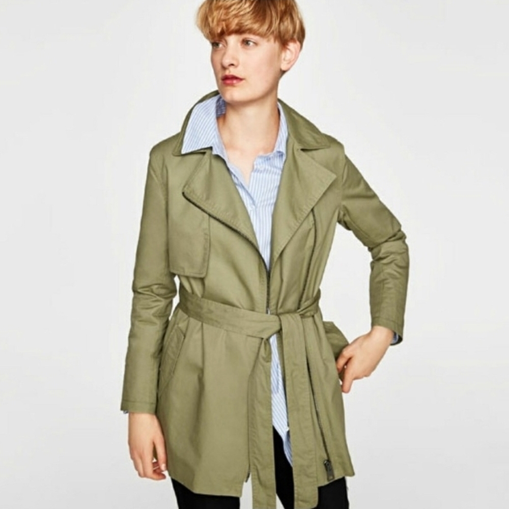 NWOT Zara Basics Outerwear Olive Green‎ Trench Coat